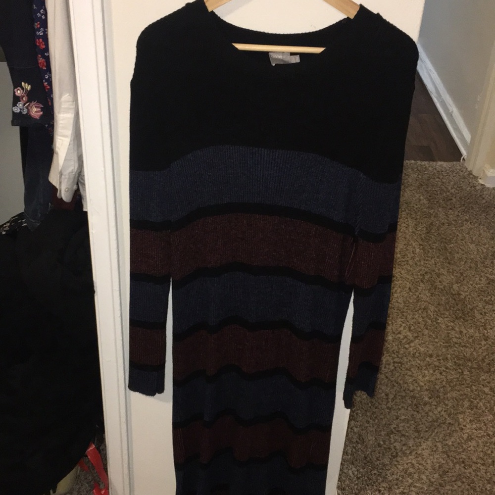 Blue/Navy/Orange striped sweater dress